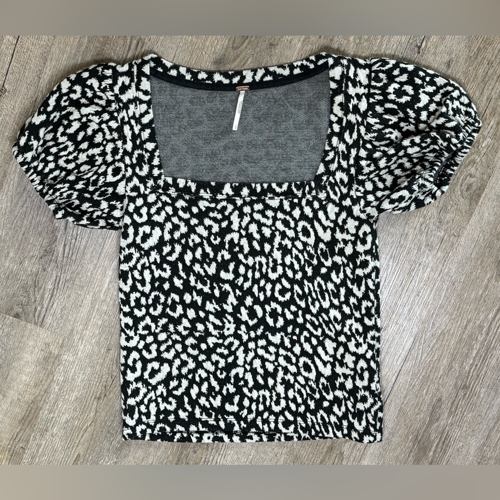 Free People Women's Black & White Animal Print Top, Size Small